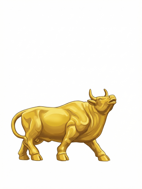 将图片转换为插画风格，只保留金色的牛，背景改为纯白色空白，保留牛的完整形态，高清画质预览效果