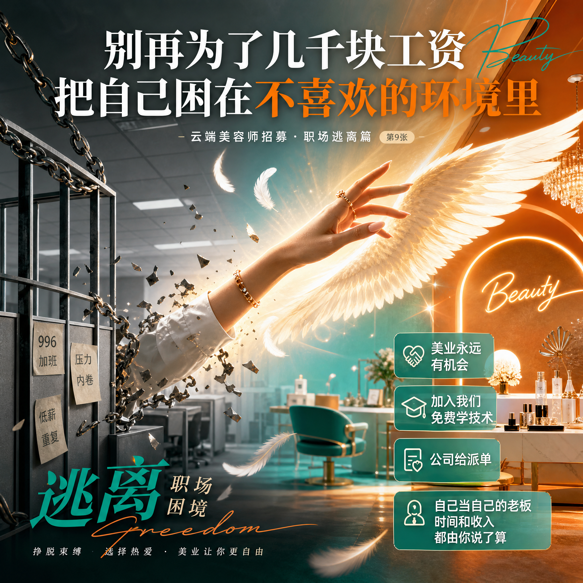 轻奢美业风朋友圈正方形图，1:1比例，爱马仕橙+松石绿+白色配… - 图片创意预览
