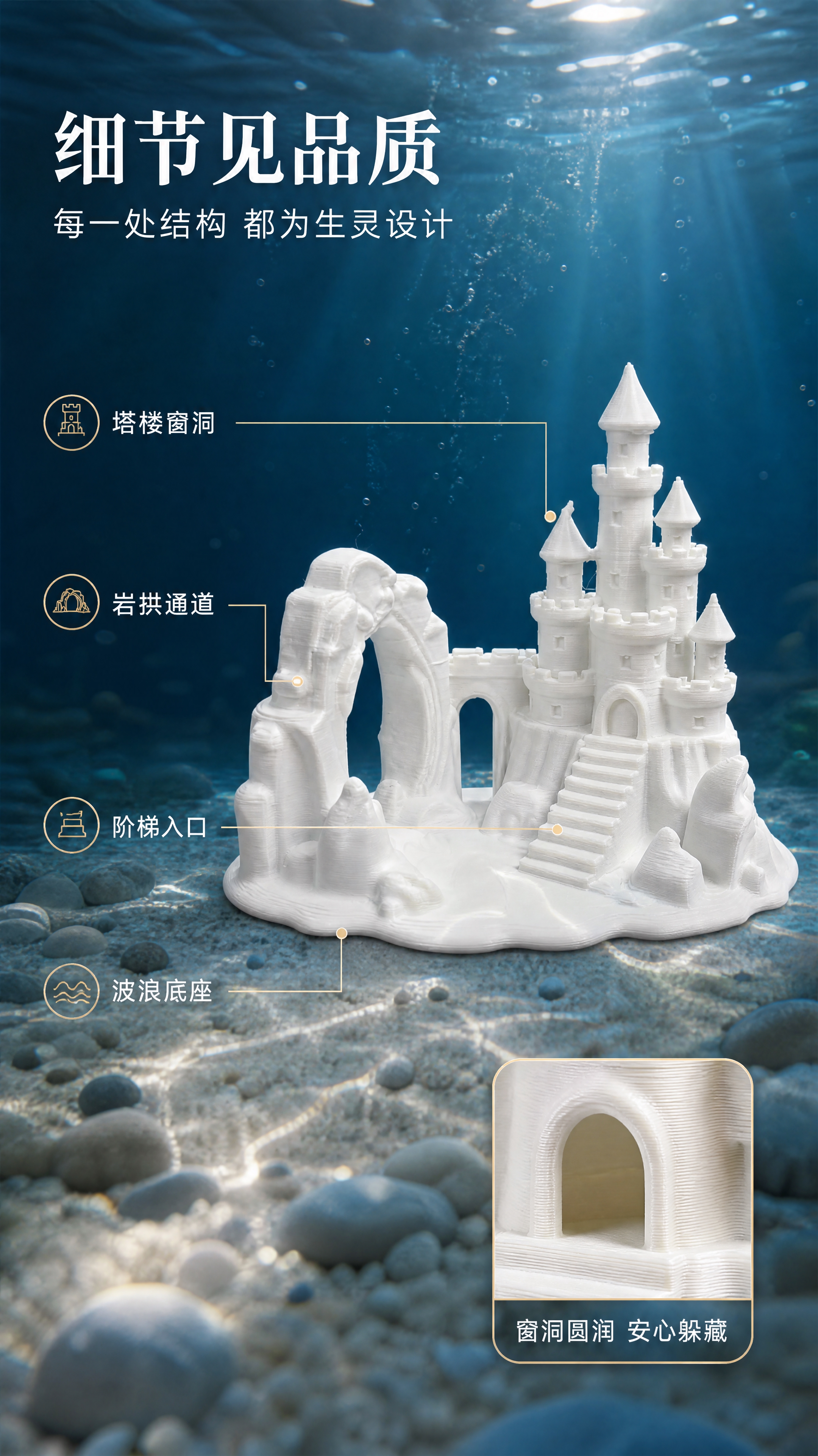 [商品] 使用【图1】白色城堡鱼缸躲避屋进行图生图；保留四座高… - 图片创意预览