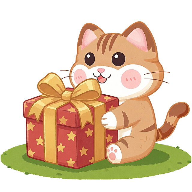 生成一只抱着礼物的小猫咪