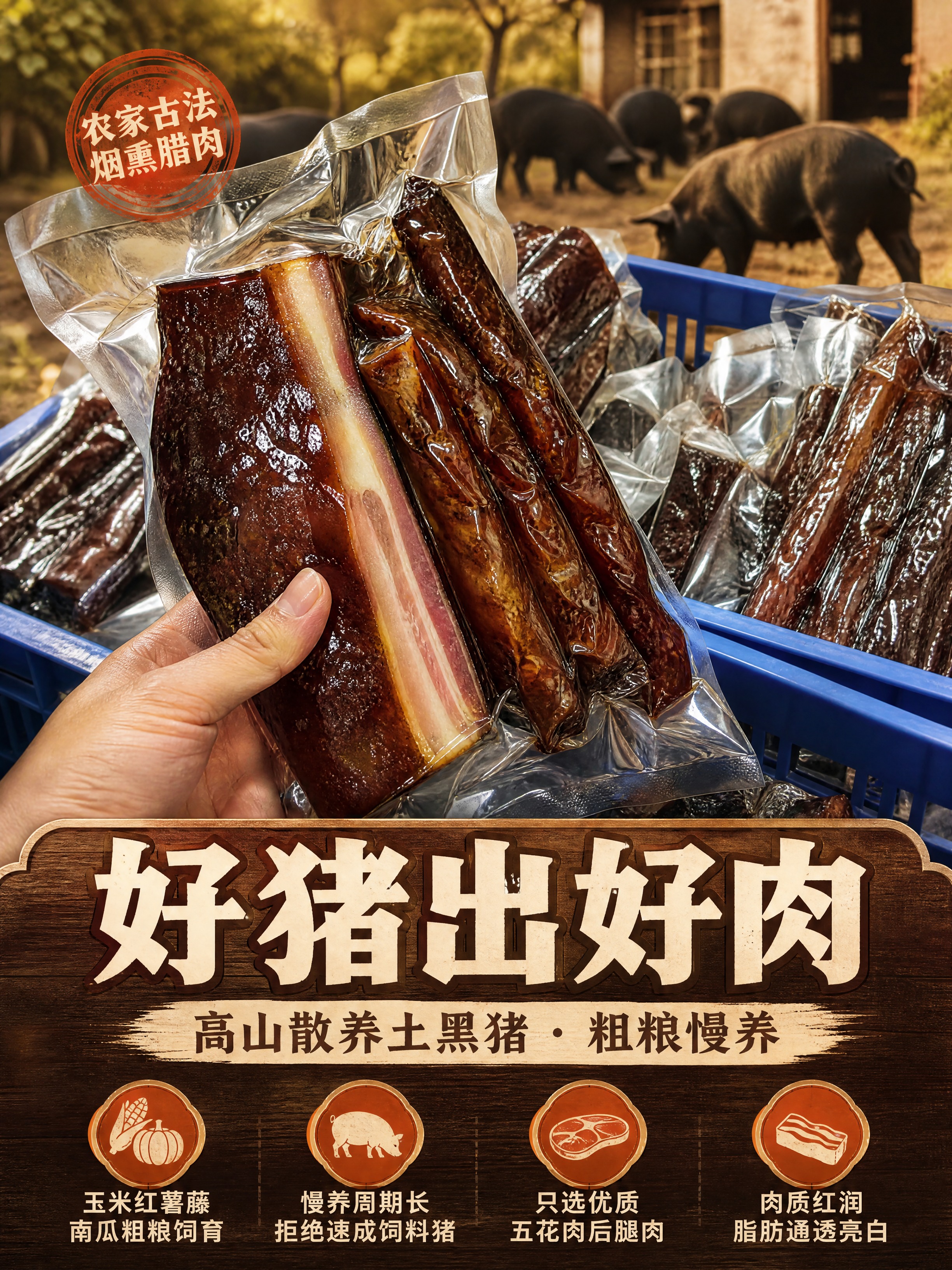 [商品] 使用【图5】【图6】真空包装腊肉产品图；保留腊肉深褐… - 图片创意预览