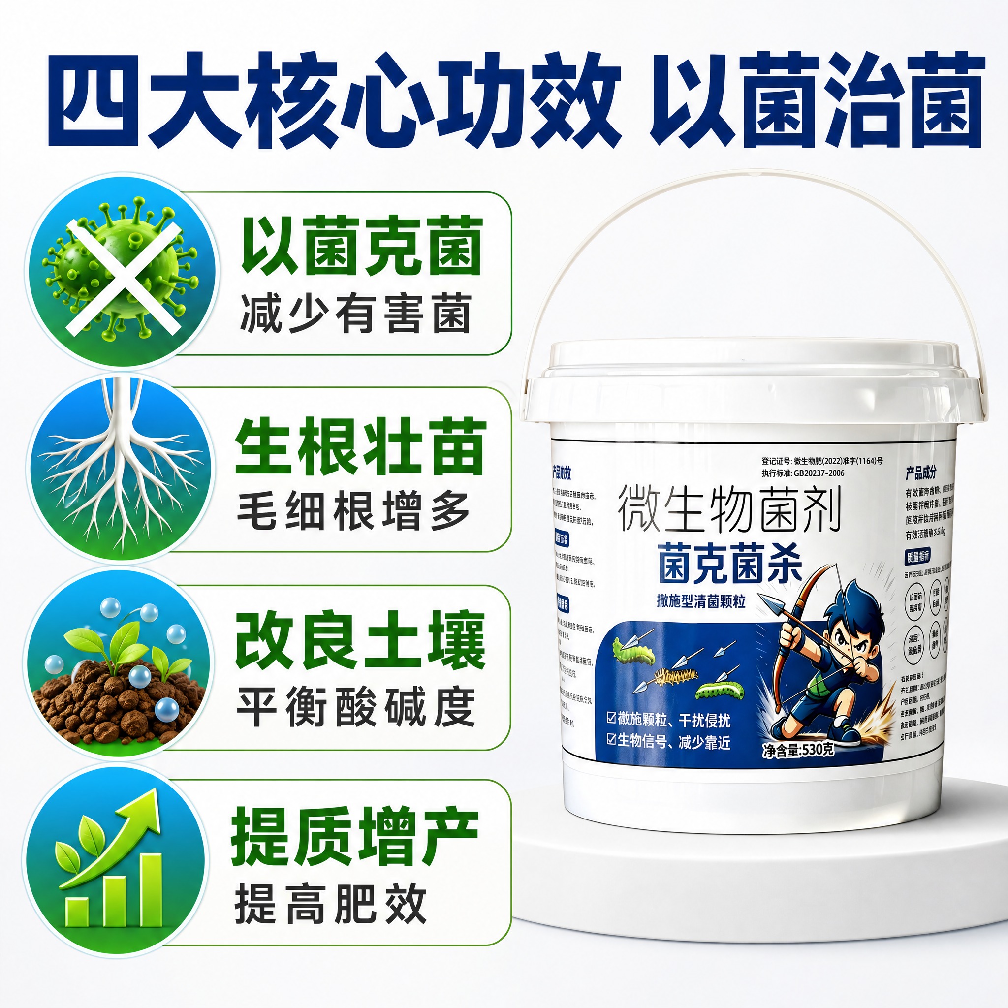 [主图-2] 核心功效 以菌克菌四大作用卖点图。 [统一基调]… - 图片创意预览