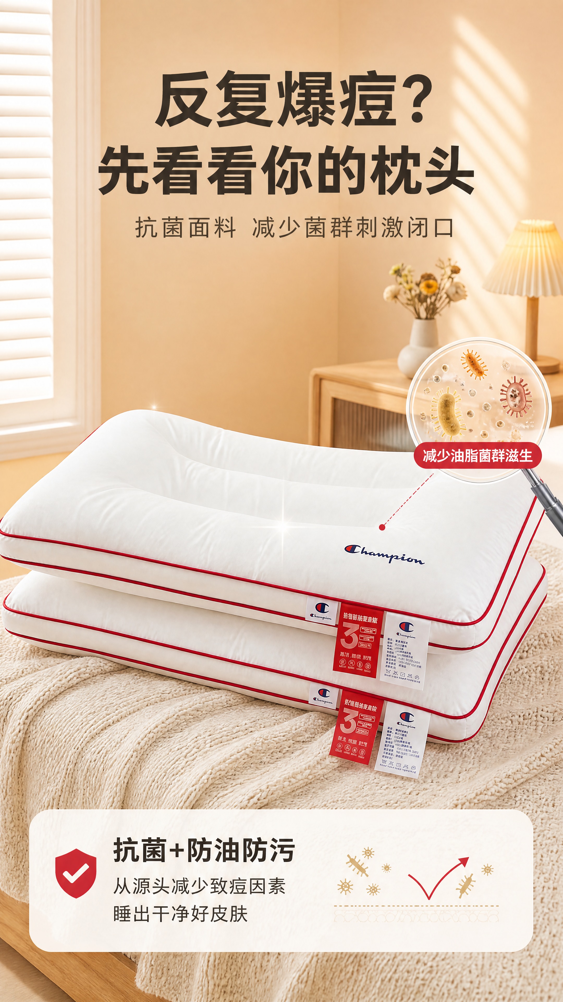 [商品] 使用【低枕图8】红色滚边Champion低枕（低枕叠… - 图片创意预览