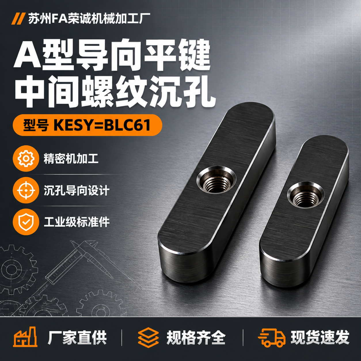 [单张主图] A型中间螺纹沉孔导向平键 型号KESY=BLC6… - 图片创意预览