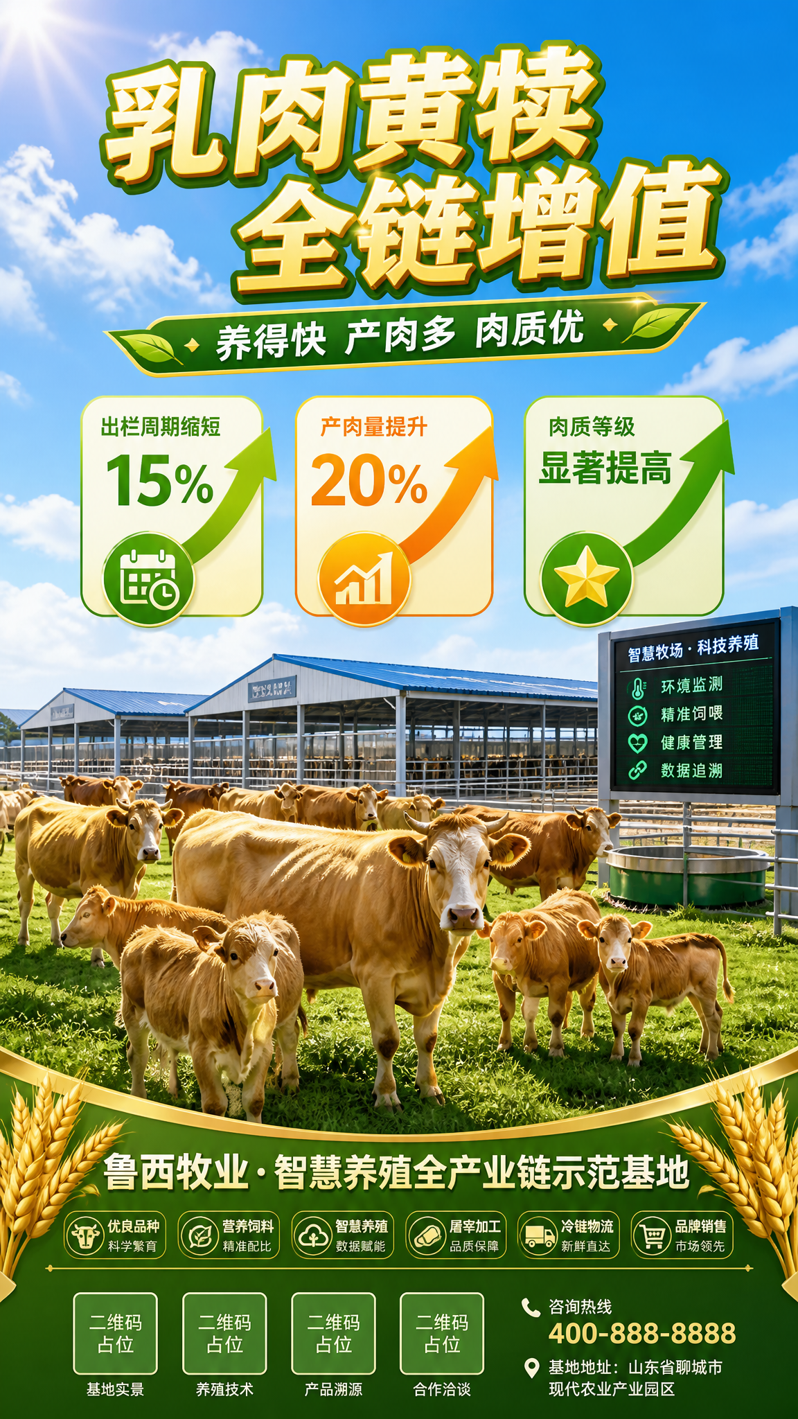 竖版智慧养殖墙绘海报，主题：乳肉黄犊。画面采用全景丰收式构图，… - 图片创意预览