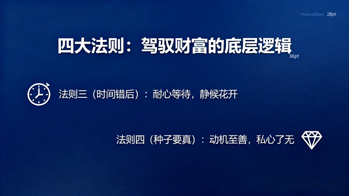 PPT文稿

第1页：封面页

标题：财富与债务真相：种子法则深度解析

副标题：探寻丰盛人生的根本法则

备注：可选用一棵破土而出的幼苗或广阔田野的图片作为背景，象征播种与希望。

第2页：目录/议预览效果