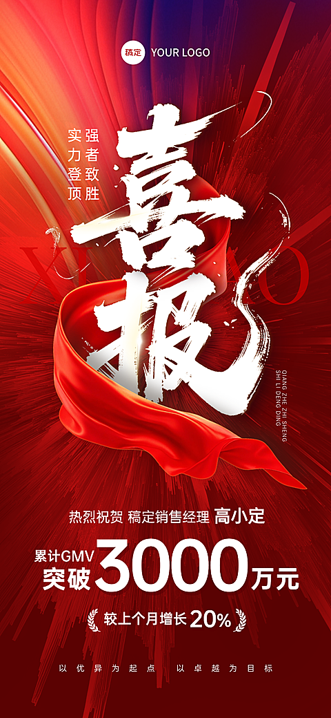 企业销售业绩喜报现代风全屏竖版海报