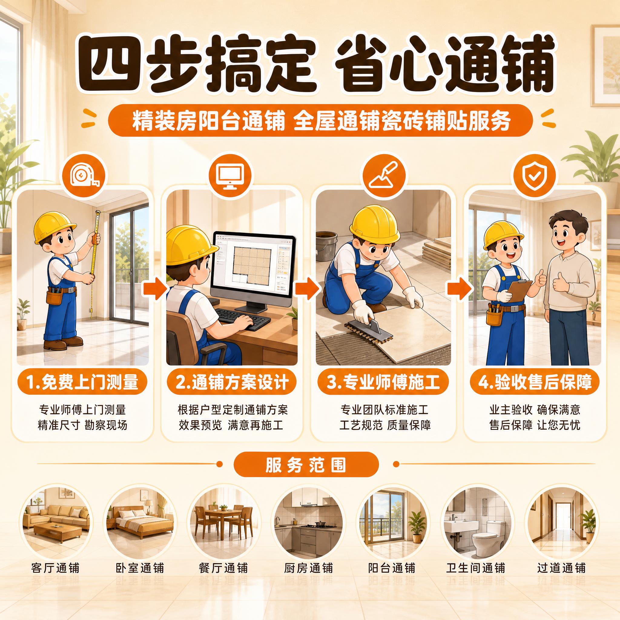 [主图-4] 精装房阳台通铺 全屋通铺瓷砖铺贴服务 服务流程与… - 图片创意预览