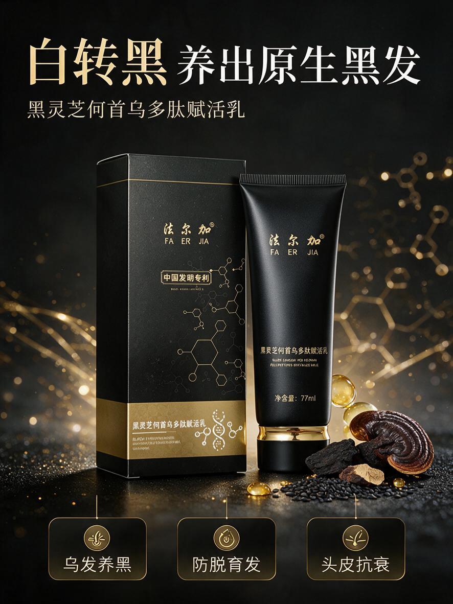 [商品] 使用【图1】法尔加黑灵芝何首乌多肽赋活乳黑色包装盒、… - 图片创意预览