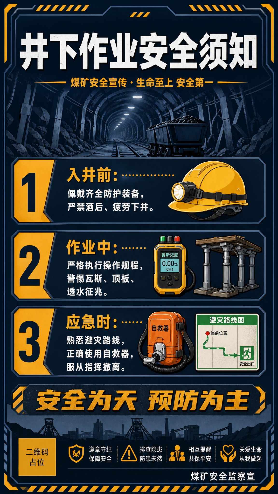 一张煤矿安全宣传海报，竖版9:16，严肃清晰的工业安全宣传风格… - 图片创意预览