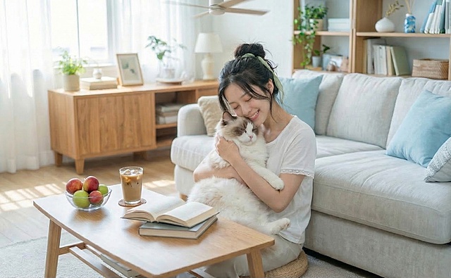 去掉桌面上的西瓜，将冰茶替换为冰咖啡，其他元素保持不变，整体维持清新夏日氛围感