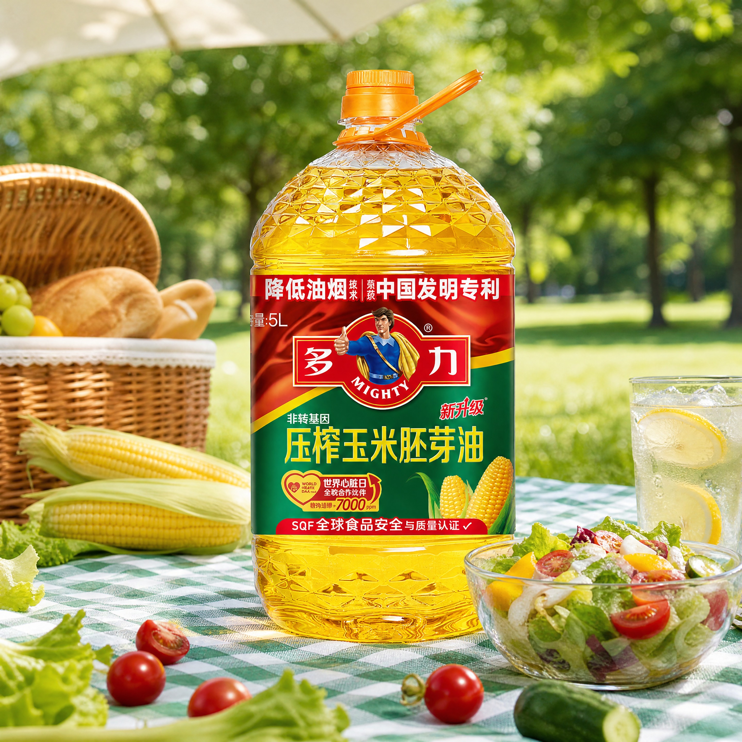 超写实食品商业摄影。 主体：5L装玉米油桶严格参照上传产品图，… - 图片创意预览
