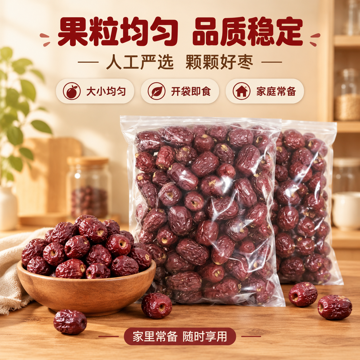 [商品] 使用【图1】无核干制红枣，透明自封袋包装；保留深紫红… - 图片创意预览