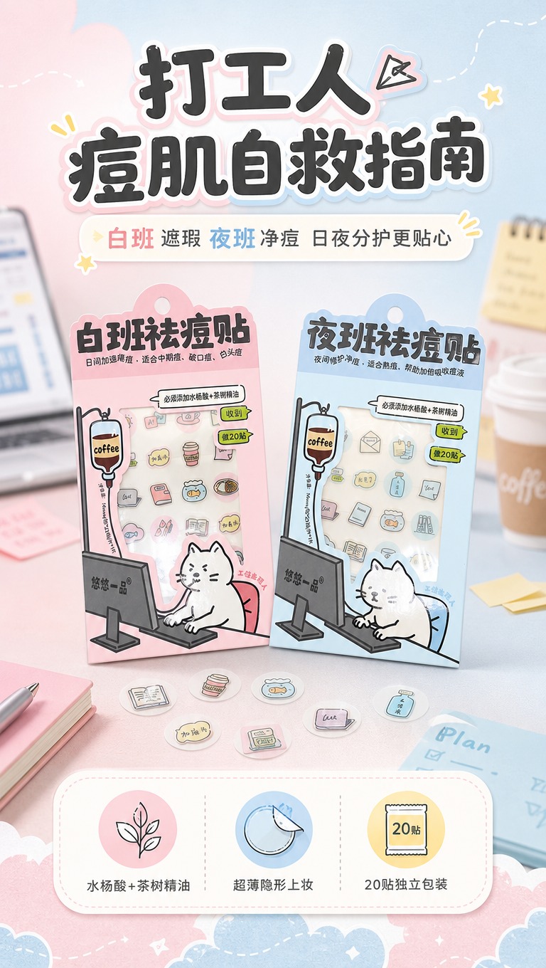 [商品] 使用【图1】白班祛痘贴（粉色包装）和夜班祛痘贴（蓝色… - 图片创意预览