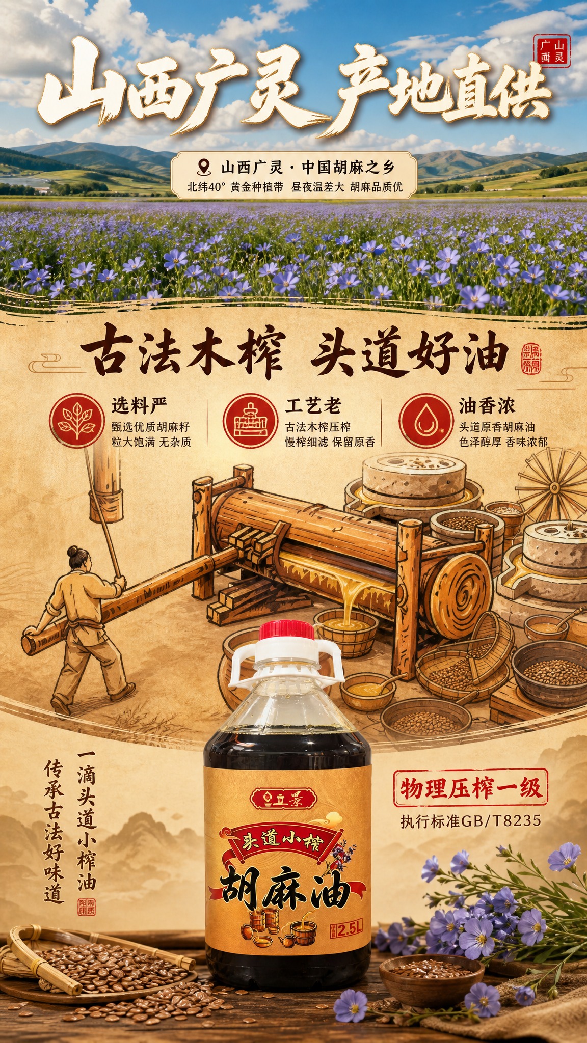 [商品] 使用【图4】2.5L装立景头道小榨胡麻油；保留红色瓶… - 图片创意预览
