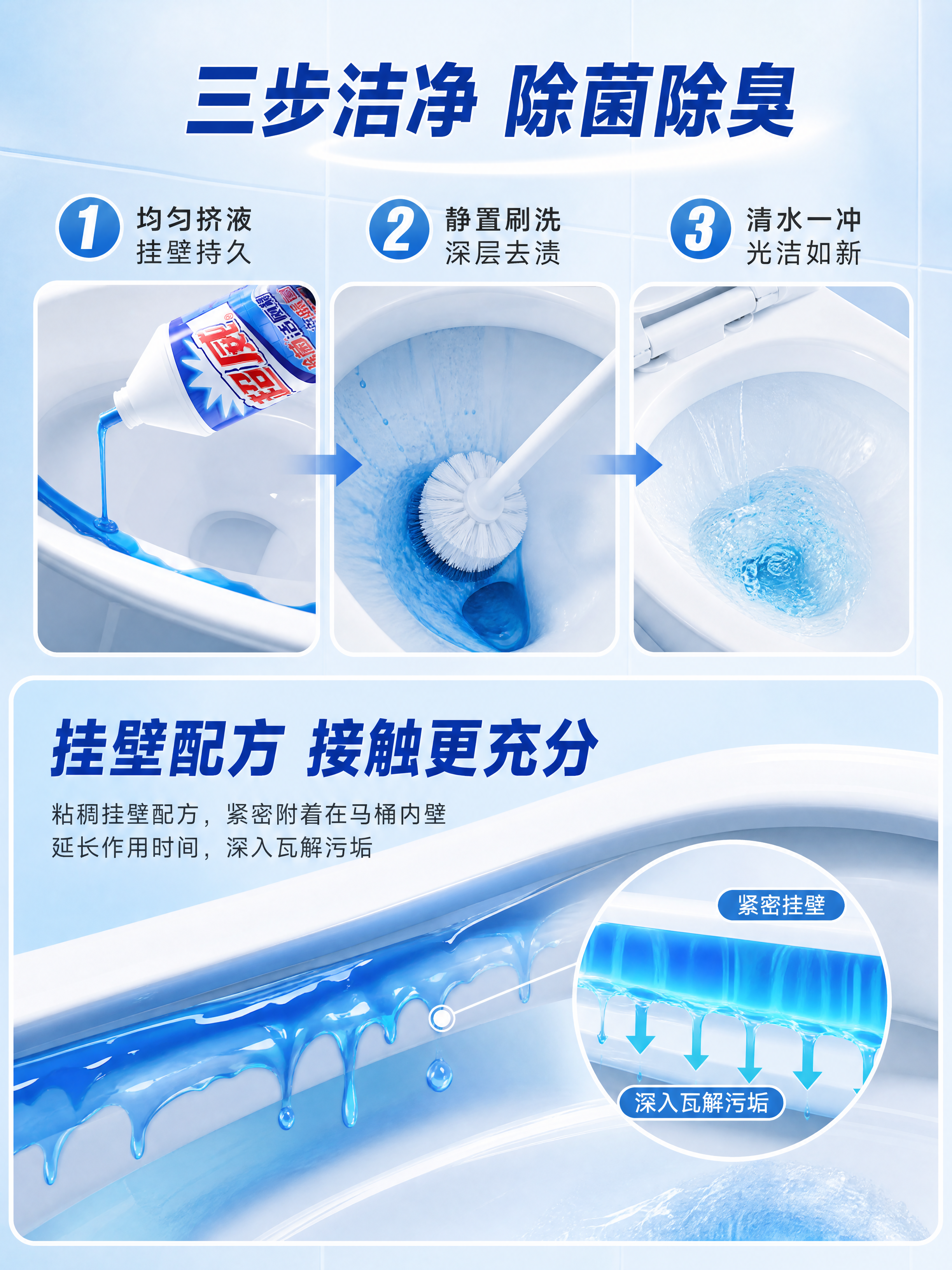 [商品] 使用【图1】超威除菌洁厕精900g；保留白色瓶身、蓝… - 图片创意预览