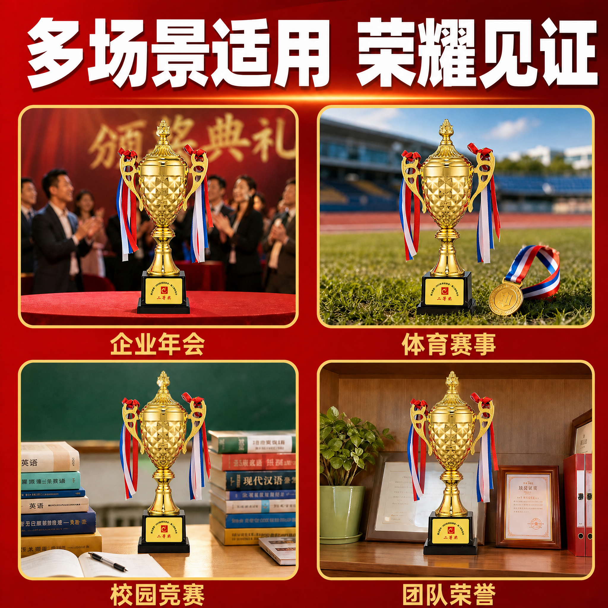 [主图-2] 金色金属冠军奖杯 多场景适用，复刻第二张模板图的… - 图片创意预览