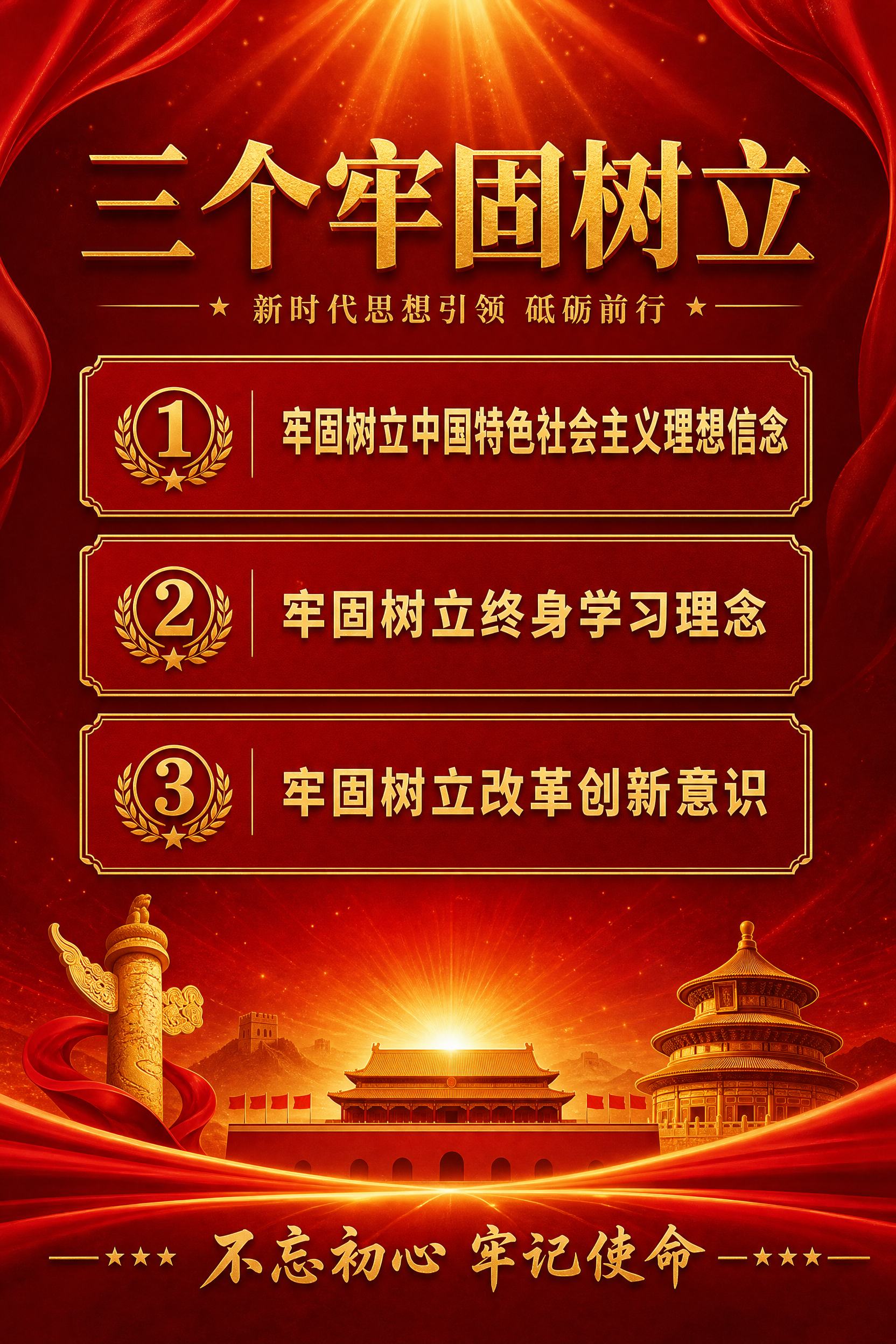 一张庄重大气的宣传海报，竖版2:3比例。画面以深红色渐变为主色… - 图片创意预览