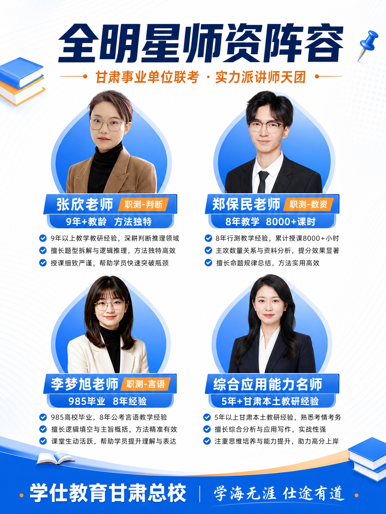 小红书师资力量展示海报，3:4竖版，多讲师矩阵风格，白底浅纹背… - 图片创意预览