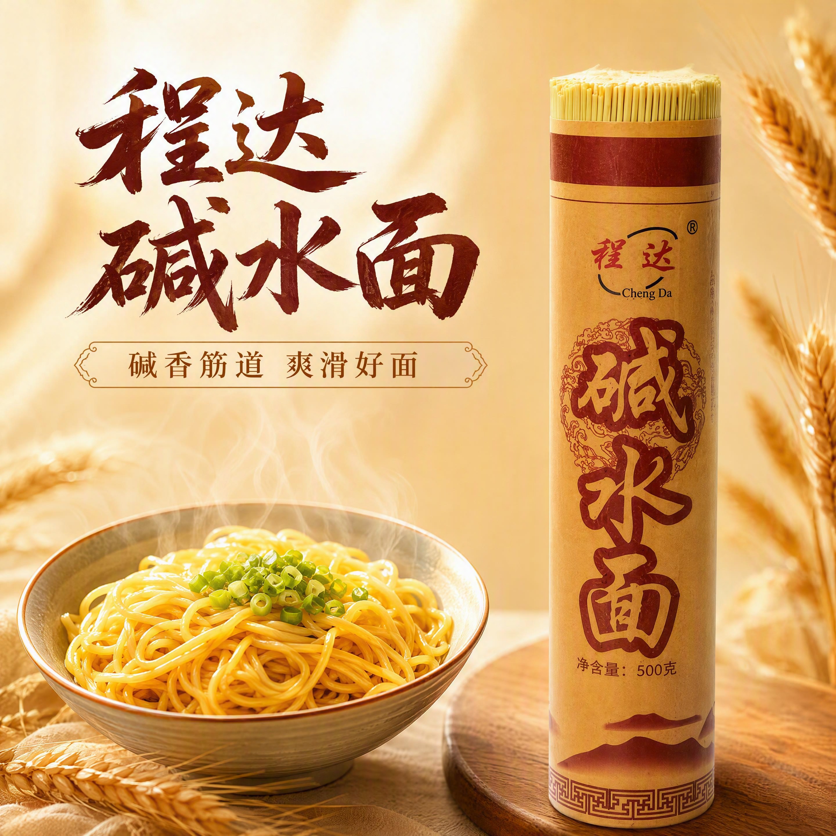 【主图-1】首图。程达碱水面牛皮纸筒装包装完整居中偏右展示，包… - 图片创意预览
