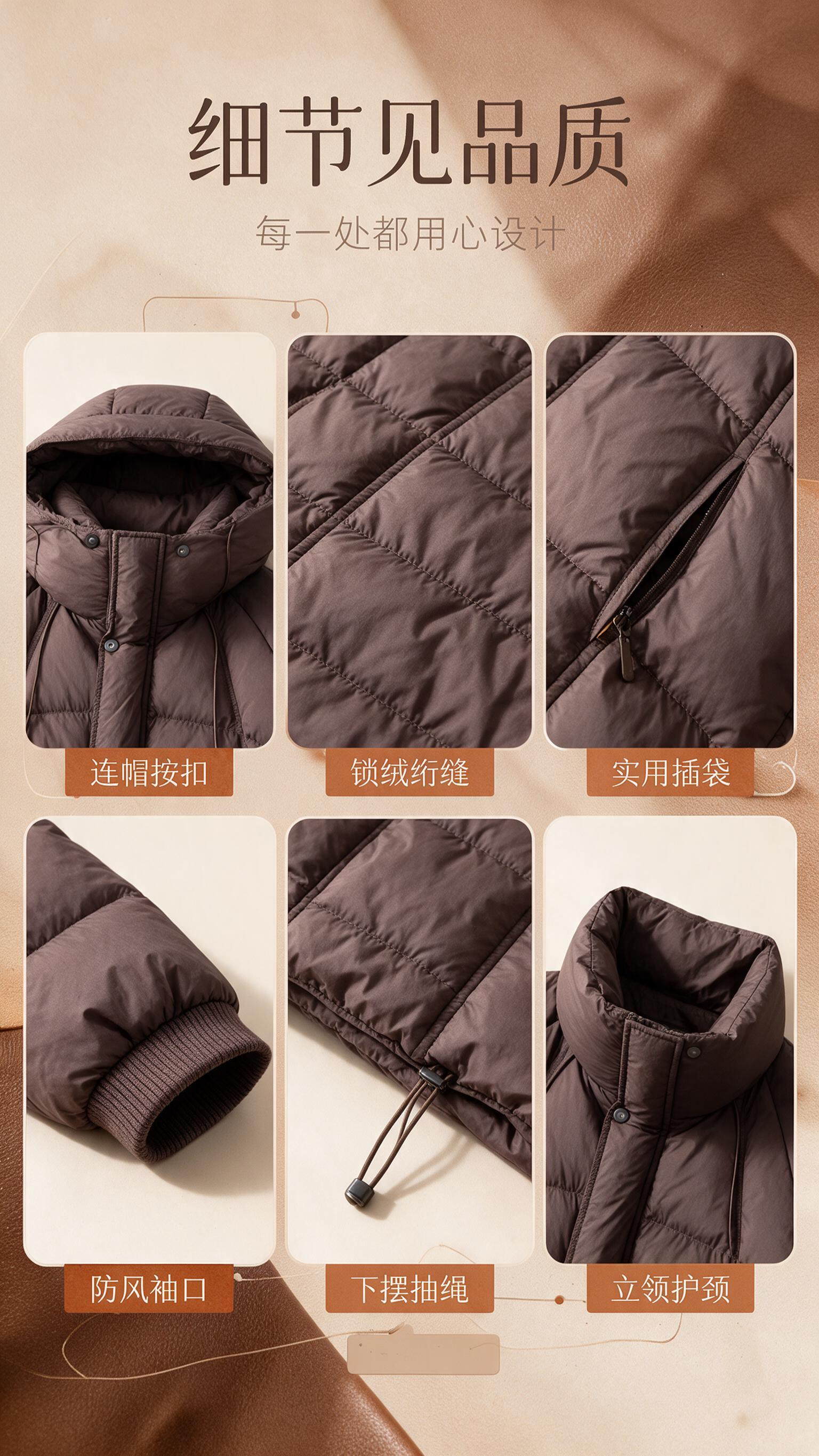 [商品] 使用【图1】美拉德棕短款连帽羽绒服；商品处理：保留连… - 图片创意预览