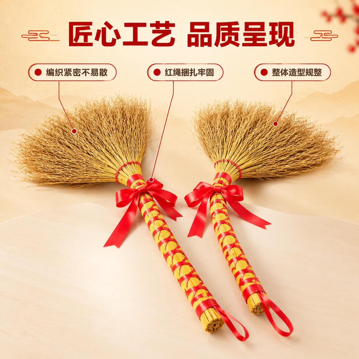 [商品] 使用【图5】扫把捆红绳乔迁之喜摆件（双支躺平展示）；… - 图片创意预览
