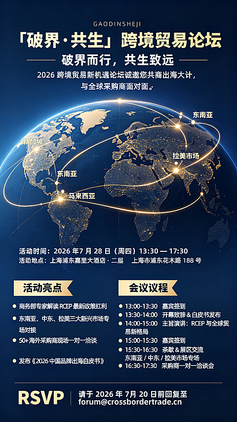 跨境外贸论坛线下先上邀请函，东南亚、中东、拉美三大新兴市场小程序微信小红书海报