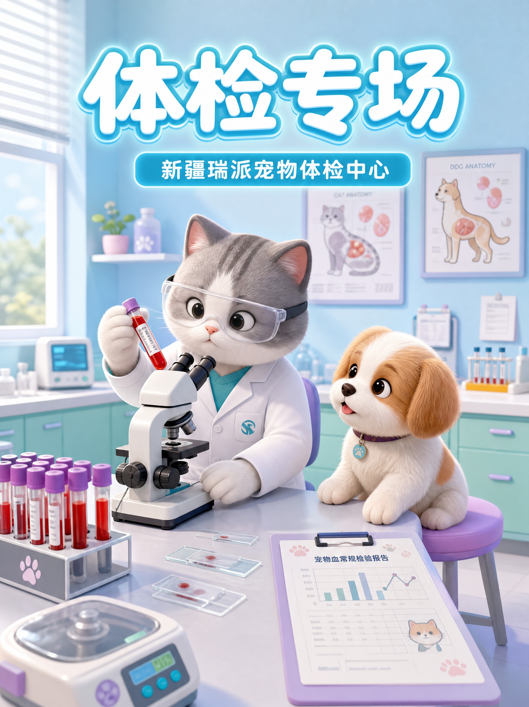 [主图-3] 猫咪医生在检验室进行血常规化验的场景图，展示专业… - 图片创意预览