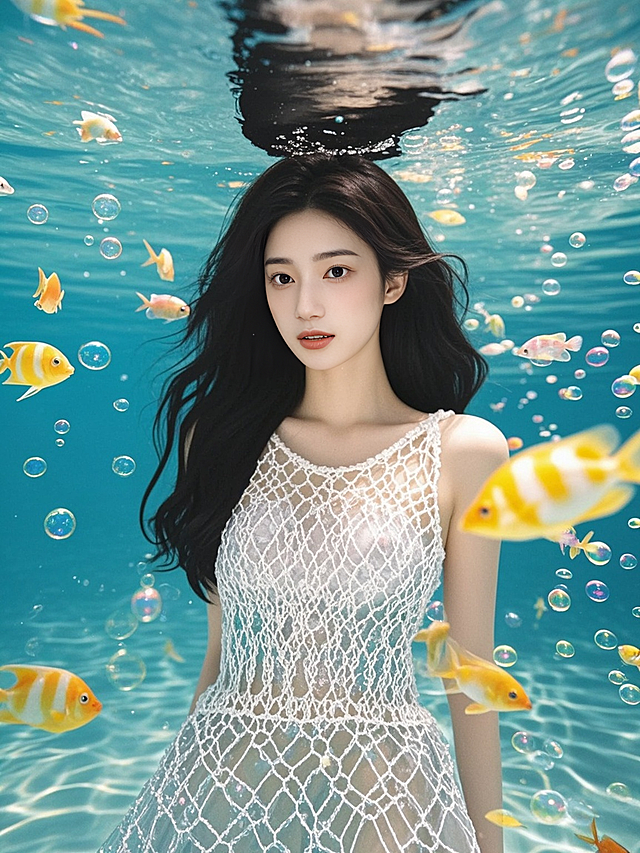 水下梦幻场景，清新浪漫，动漫风虚拟现实，水彩般色彩斑斓。