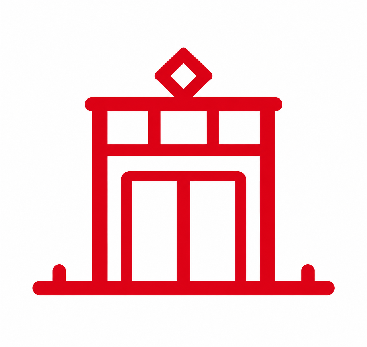 将参考图中的红色手绘简笔建筑草图优化为专业LOGO：保留核心图… - 图片创意预览