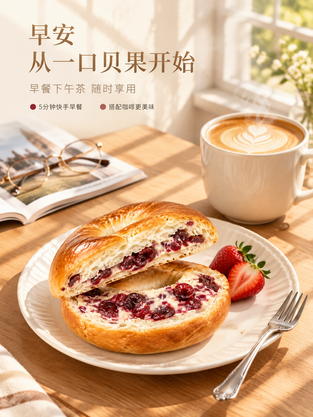 [商品] 使用本轮蔓越莓夹心贝果主图作为产品参考；保留对半切开… - 图片创意预览