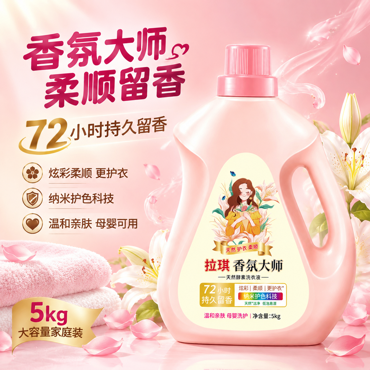 [主图-1] 拉琪香氛大师洗衣液首图，突出香氛柔顺与持久留香核… - 图片创意预览