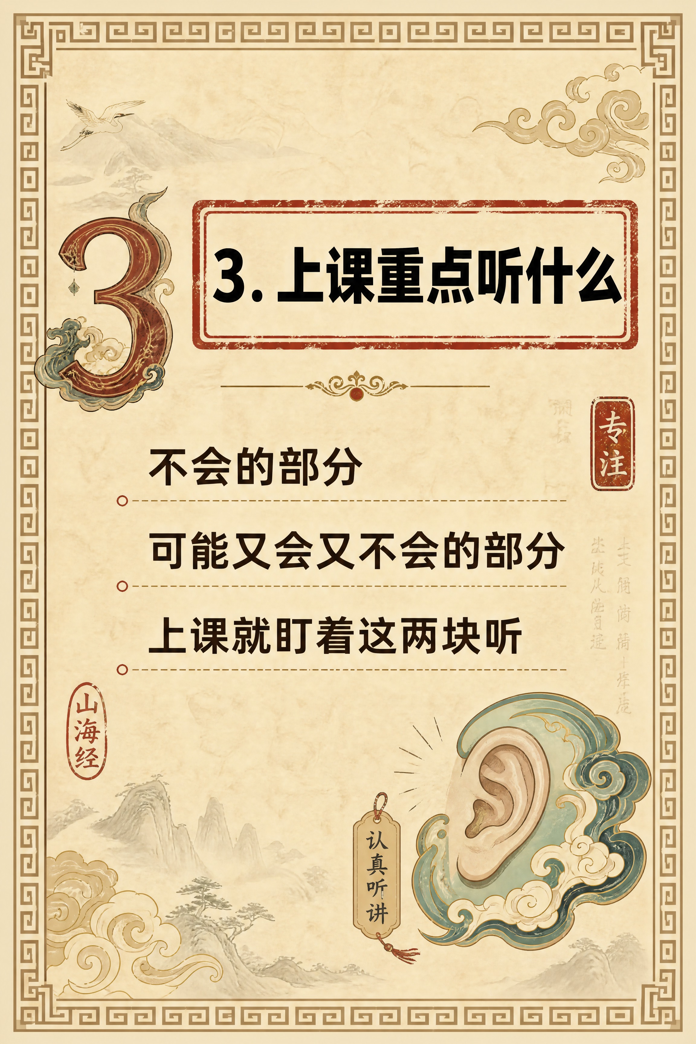 小红书笔记内页，第三样卡片，国风山海经风格，米黄色宣纸纹理背景… - 图片创意预览
