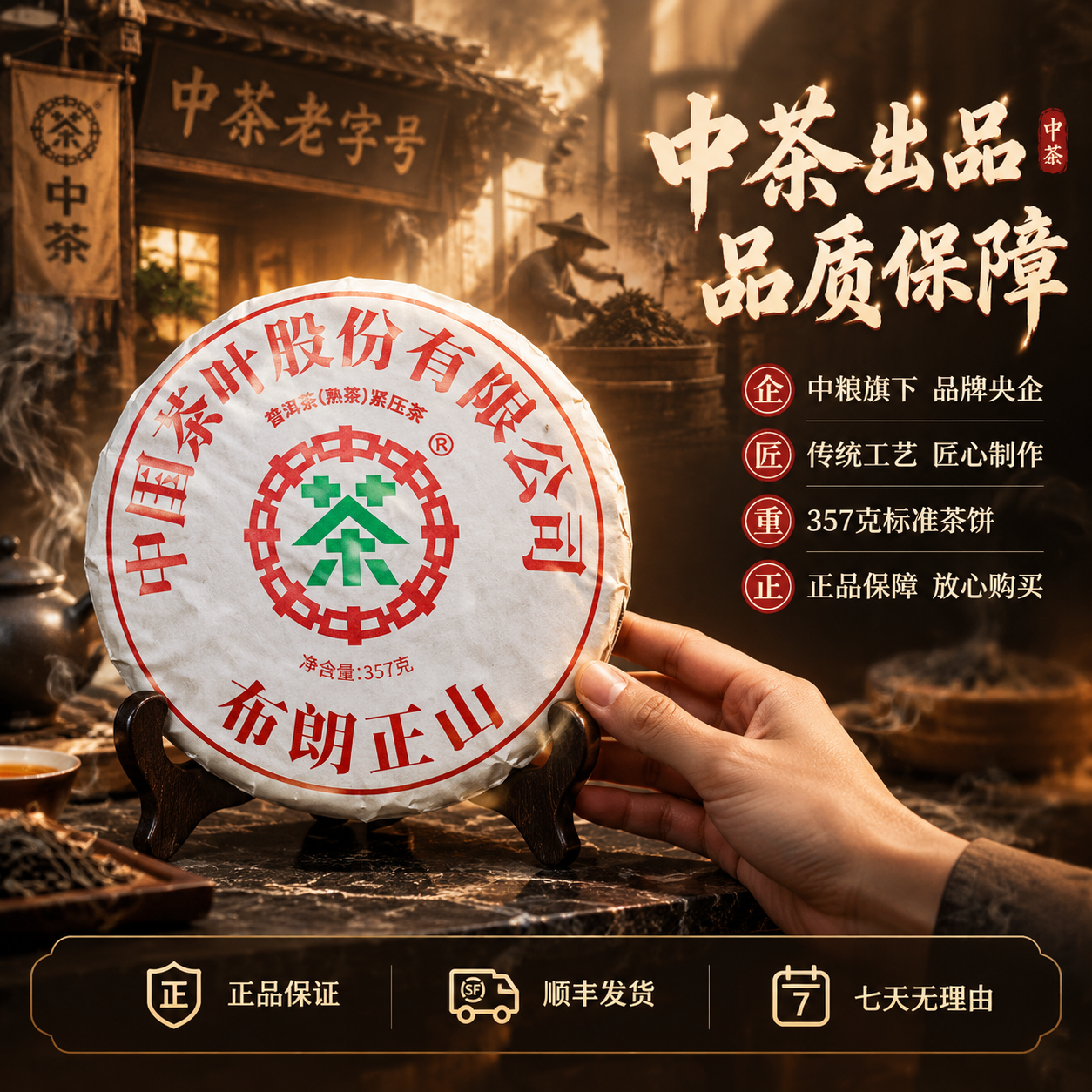 [主图-5 品牌信任与转化] 中茶布朗正山普洱茶饼品牌背书与服… - 图片创意预览