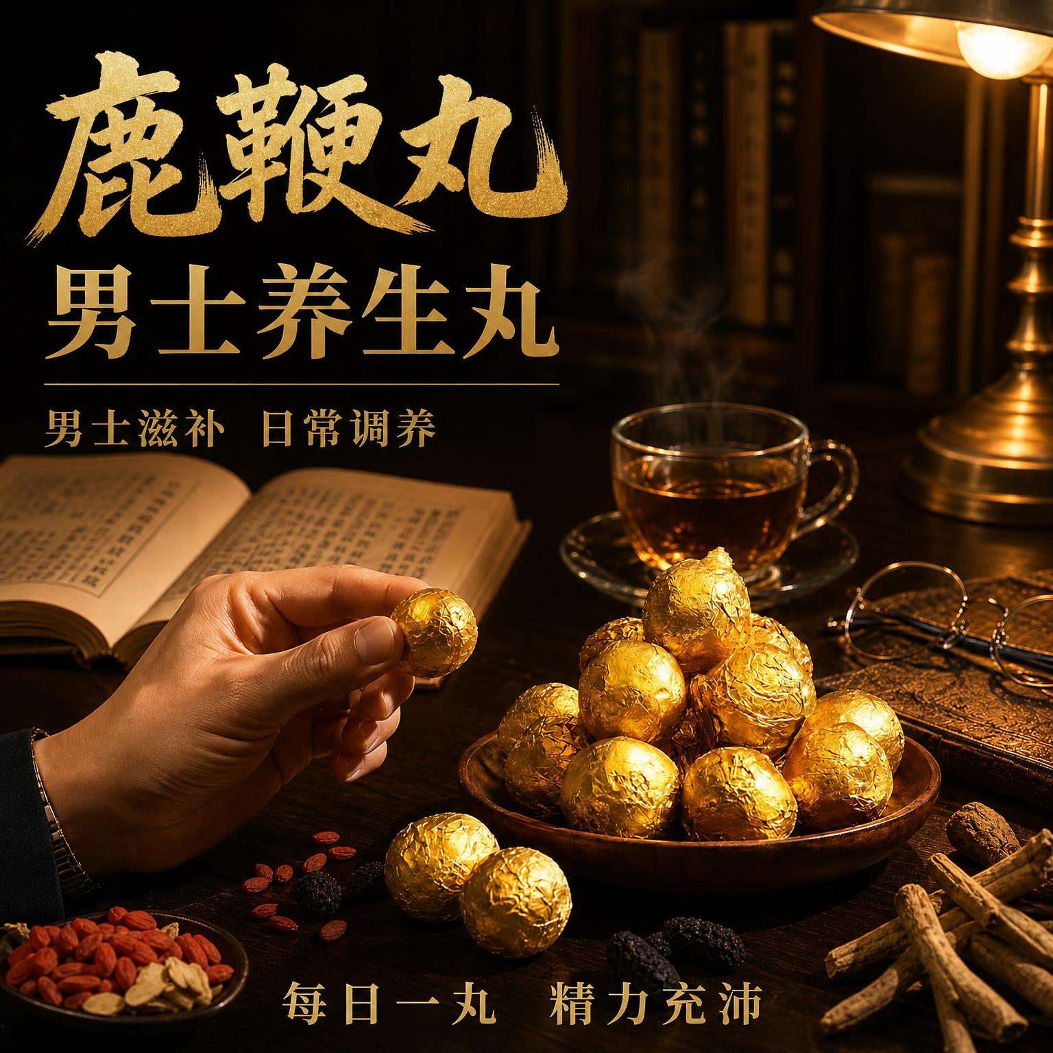 [主图-1] 鹿鞭丸男士养生丸首图，黑金高级中式养生氛围。 [… - 图片创意预览