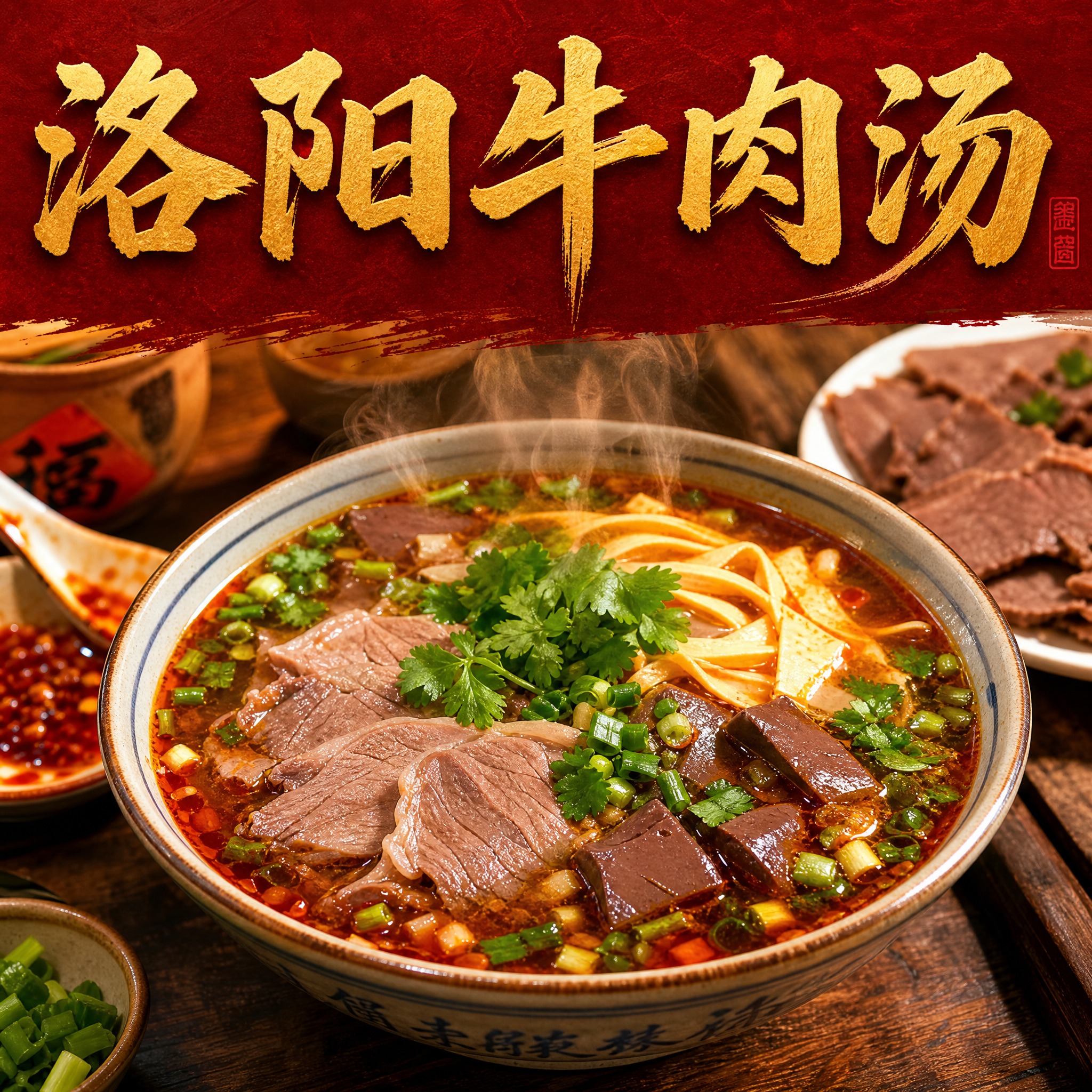 洛阳牛肉汤店铺头像设计，800x800正方形构图，无圆形边框。… - 图片创意预览
