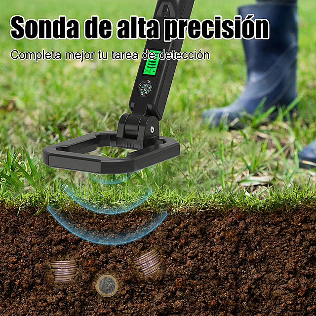 将图片中的英文替换为西班牙语：high-precision probe改为"Sonda de alta precisión"，Better complete your detection task改为"Completa mejor tu tarea de detección"