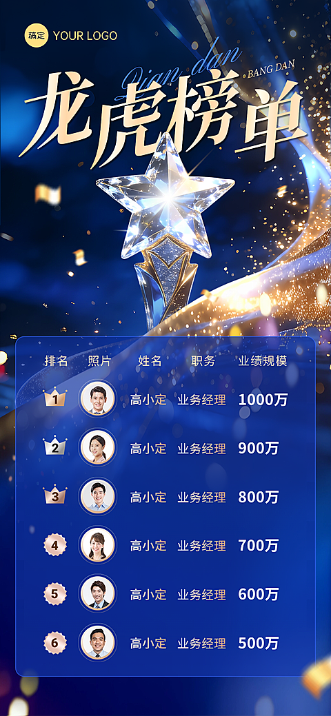 金融银行业绩表彰奖杯榜单排行榜全屏竖版海报