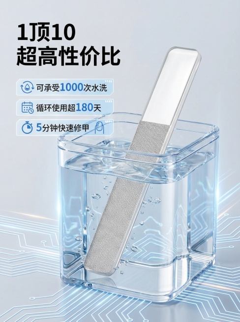 统一背景颜色 要突出产品色   提出产品卖点和特点 生成一套商用详情 数量8张 要符合国内电商主图要求 要有文案设计排版 整体光效光影突出产品反提示词： 产品是指甲锉预览效果