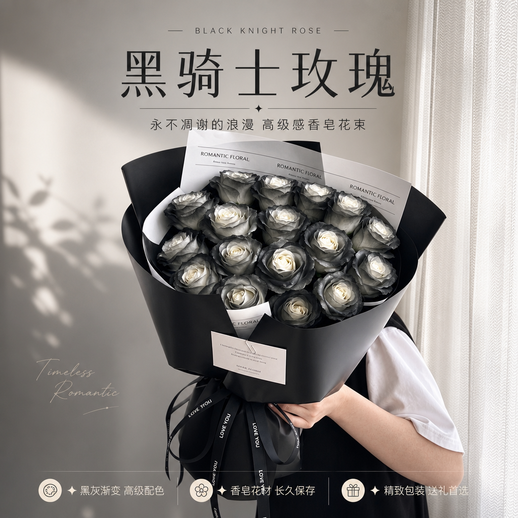 [商品] 使用【图1】黑骑士渐变玫瑰香皂花束（19朵）；保留黑… - 图片创意预览