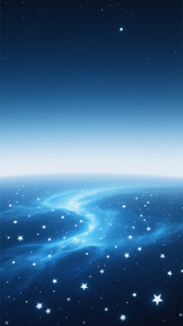 深蓝色到白色渐变的夜空背景，画面中心偏下位置有明亮的蓝白色星云，散布着无数大小不一、亮度各异的白色星星，整体呈现出宁静而神秘的宇宙氛围，无任何文字、LOGO、二维码及装饰元素，只有纯粹的星空景象。预览效果