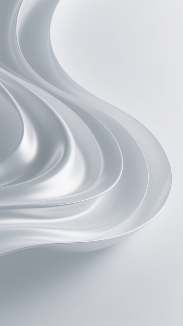 一张以纯净的白色和浅灰色为主色调的背景图，画面中充满了流畅、优雅且富有动感的曲线，这些曲线呈现出光滑细腻的3D质感，仿佛是被轻柔的风吹动的丝绸或液态金属，光影效果柔和且层次丰富，高光部分明亮但不刺眼，阴影过渡自然，营造出一种宁静、高端且现代的氛围，整体构图具有强烈的视觉引导性和流动感，适合作为简洁而富有设计感的背景使用。预览效果