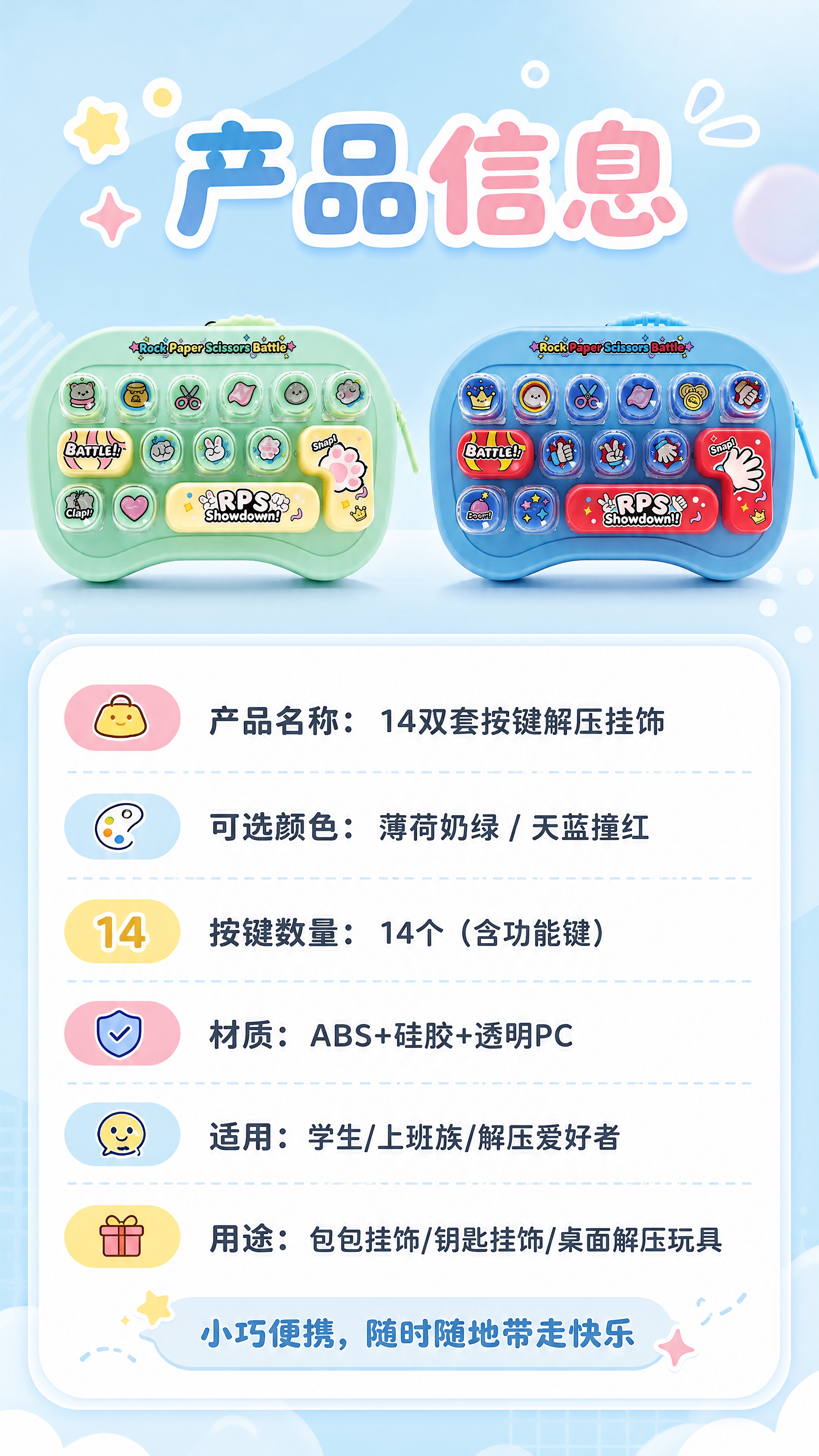 [商品] 使用【图2】天蓝款和【图1】薄荷绿款解压挂饰正面图；… - 图片创意预览