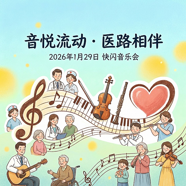 形状多变且有医护、患者、音乐志愿的手绘风元素