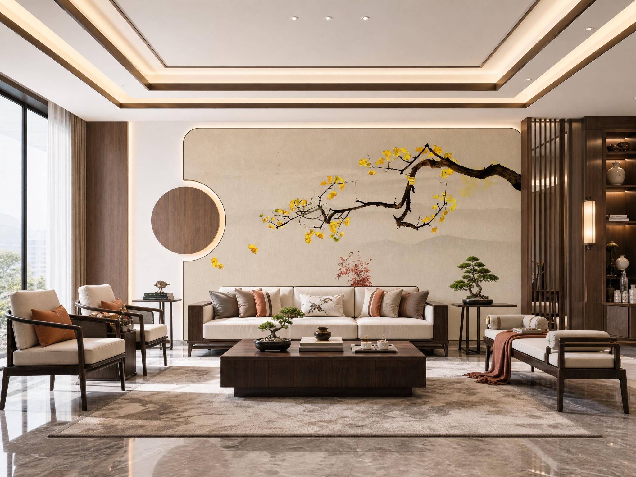 将参考图中的刺绣硬包背景墙图案完整保留，图案颜色和细节完全不变… - 图片创意预览