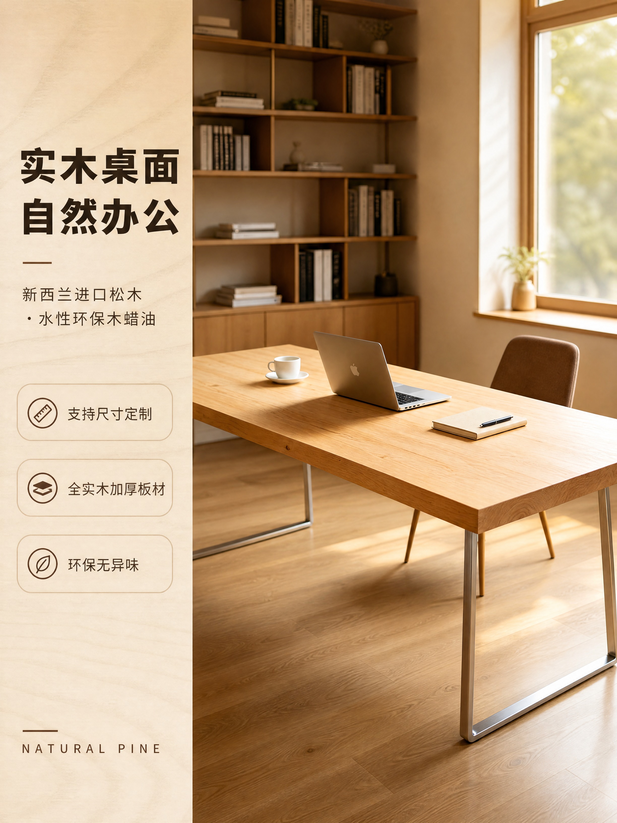 [商品] 使用【图1】新西兰松实木办公桌面（不锈钢U型腿款）；… - 图片创意预览