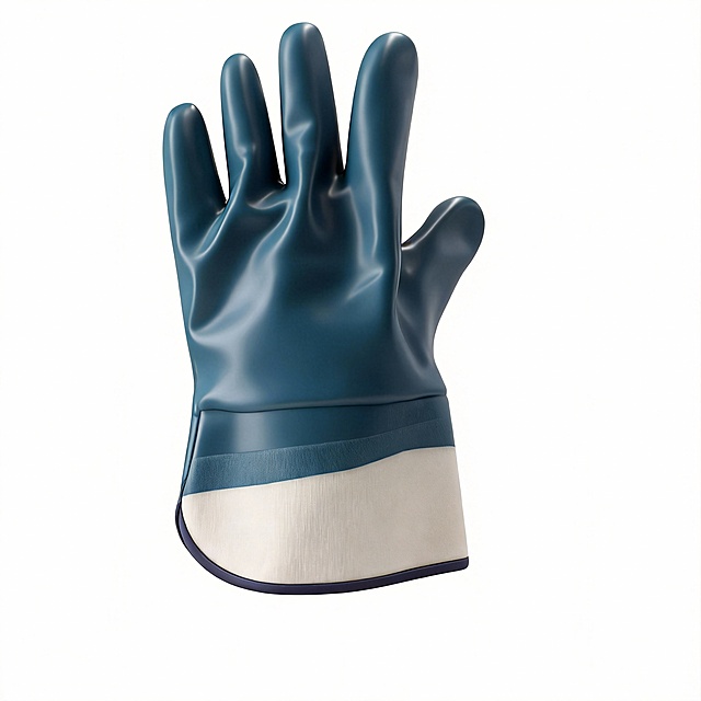 对单只浅色工作手套进行专业产品摄影修饰。均匀地消除刺眼、不规则的光线，消除镜面高光，使其呈现出柔和的哑光效果。软化指关节和手掌周围的深层折痕，但保持自然折叠。增强材料质感，清洁任何斑点，在纯白色背景上呈现出如新但真实的工作手套。超现实，8K 细节