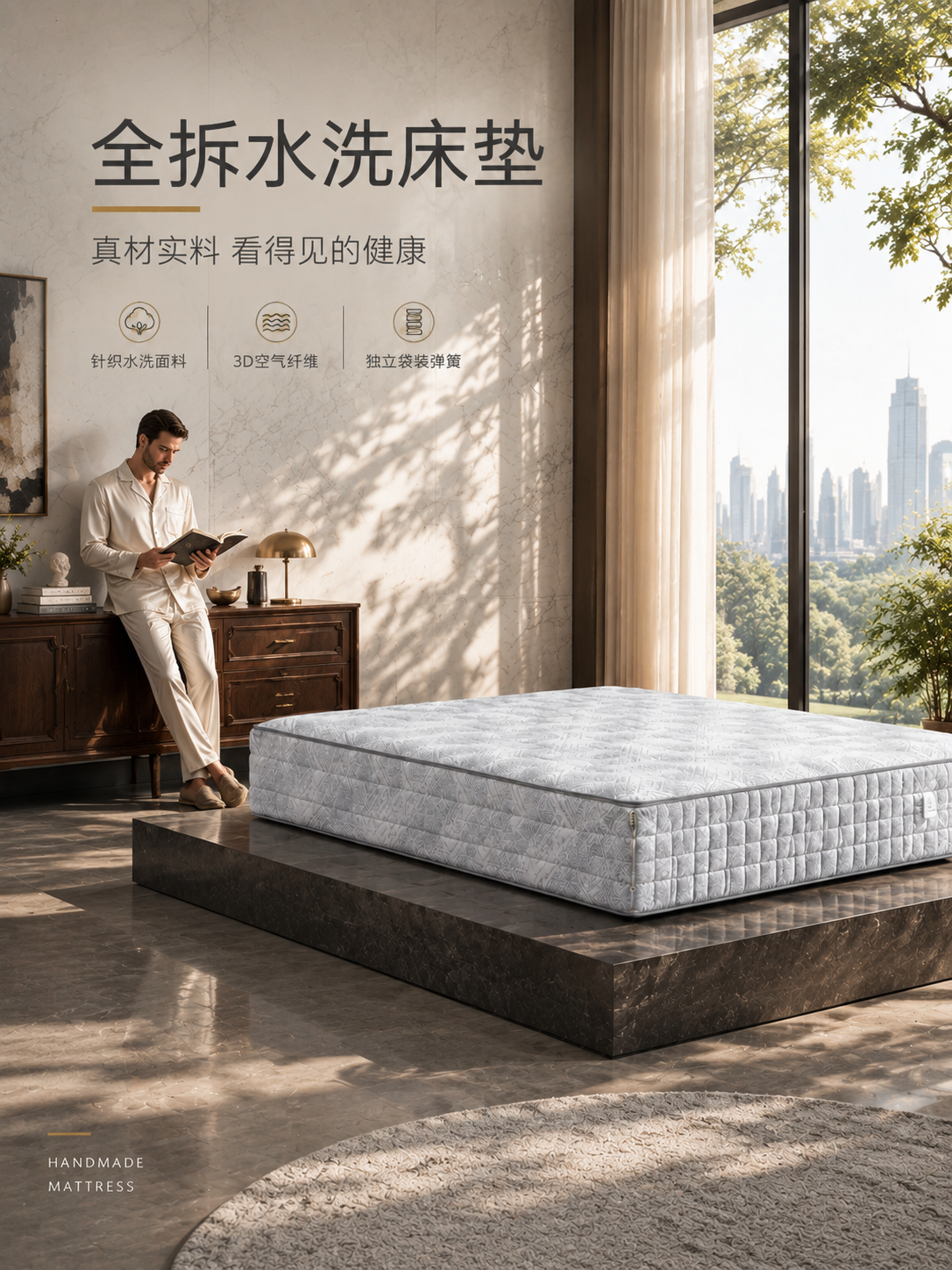 [商品] 使用【图1】中的灰白菱格纹绗缝床垫，灰色拉链边带，厚… - 图片创意预览