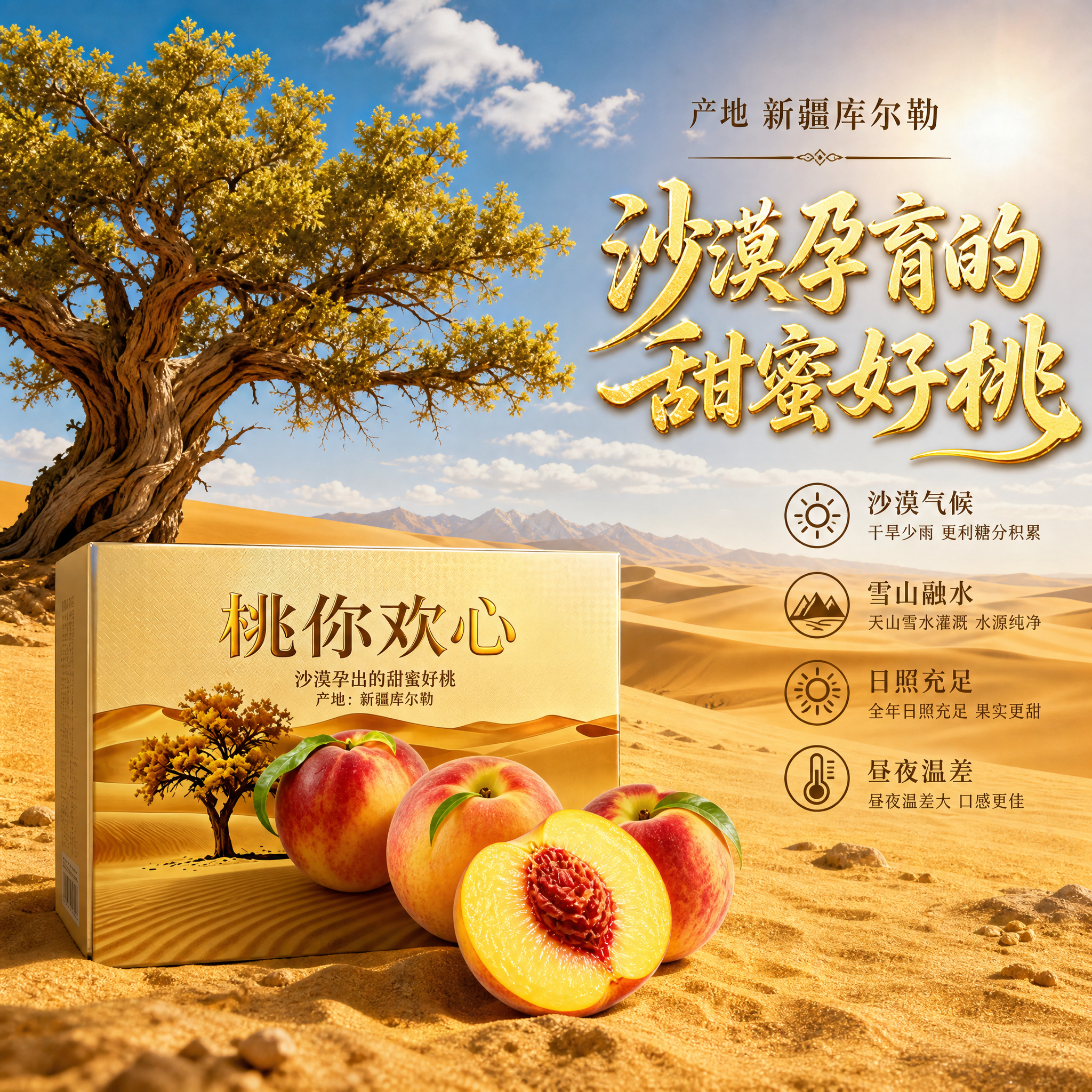 [主图-2] 新疆库尔勒桃子 沙漠产地溯源 [统一基调] 高级… - 图片创意预览