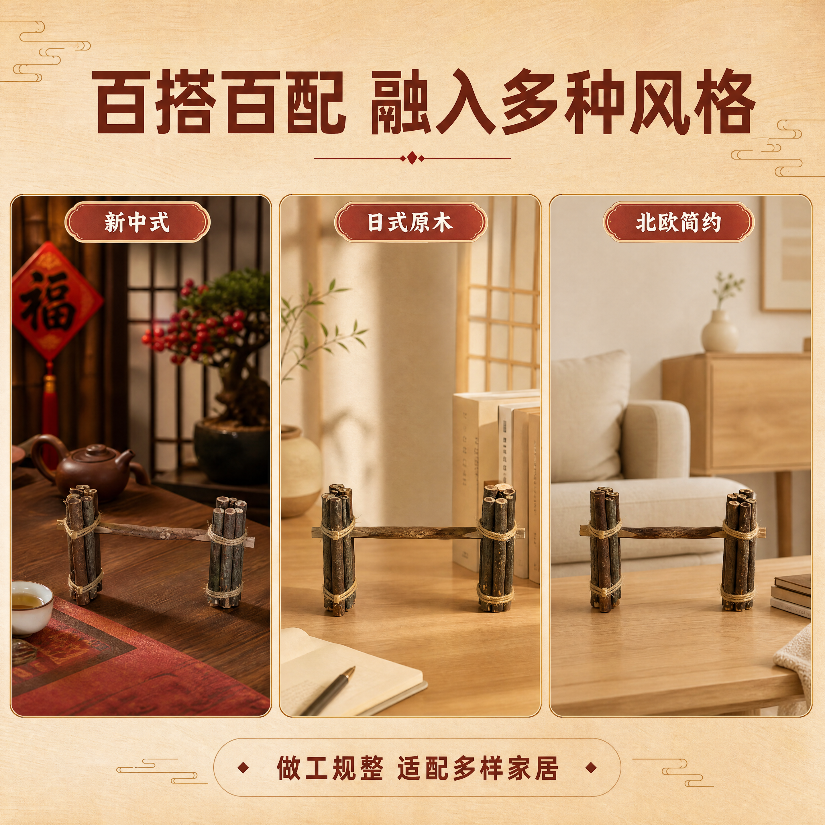 [商品] 使用【图1】喜庆小捆柴摆件；保留木质柴捆结构、麻绳捆… - 图片创意预览